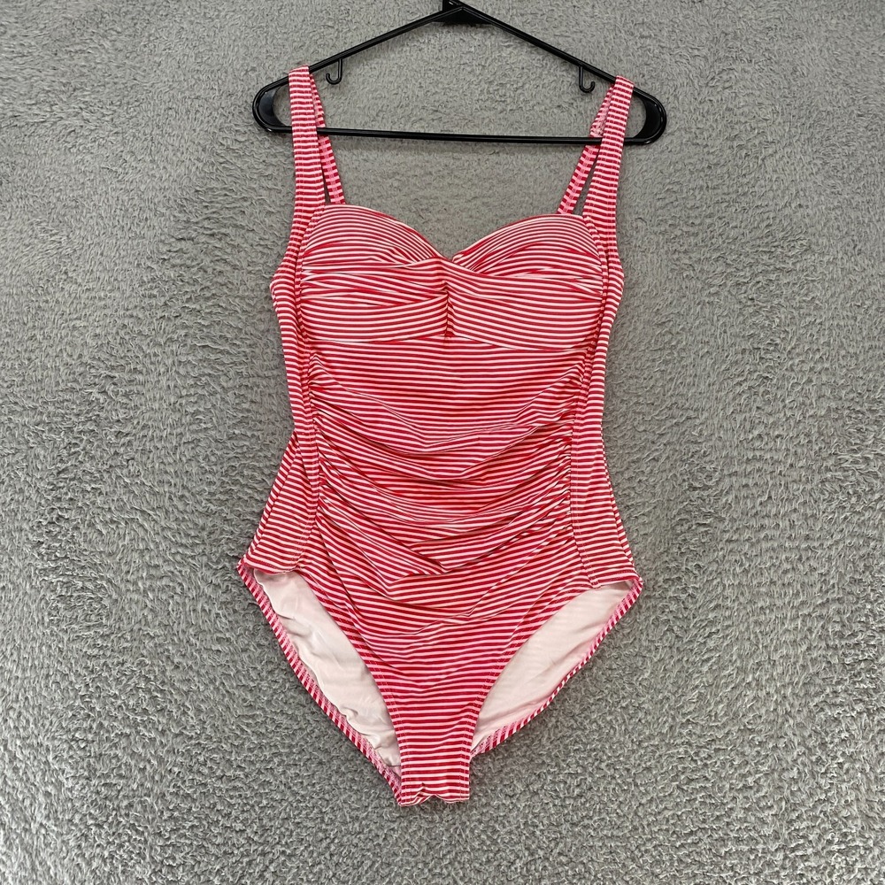 Nip Tuck Swimsuit Womens US 8 Theano Joanne One Piece Striped Red Ruched